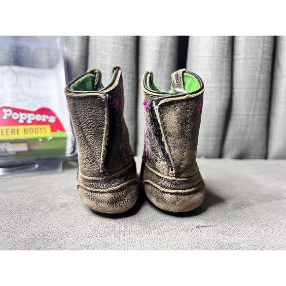 John Deere Infant Johnny Popper Boots Size 3M 6-9 months Stitching Brown Pink - Picture 4 of 11